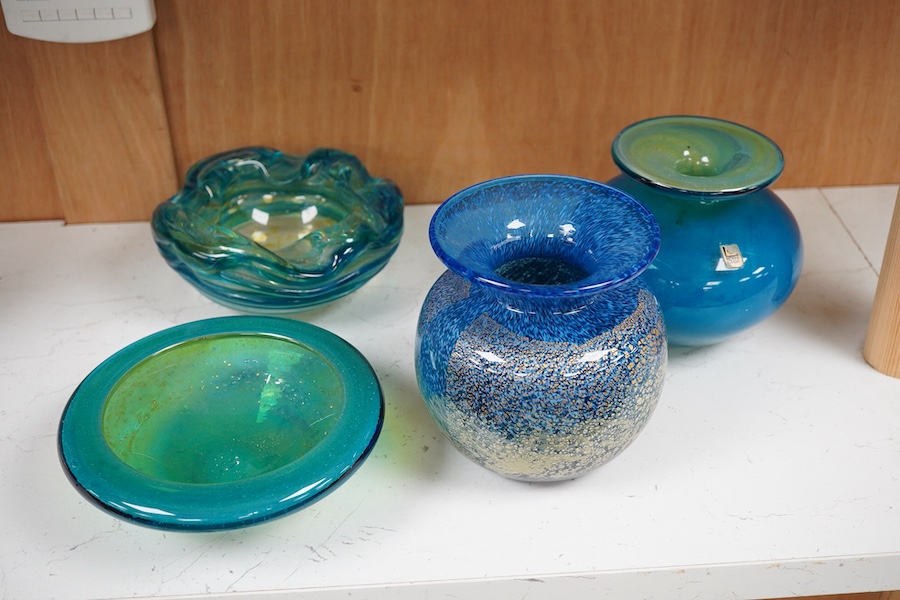 Two Mdina Art glass pieces and two Isle of Wight, 12.5cm